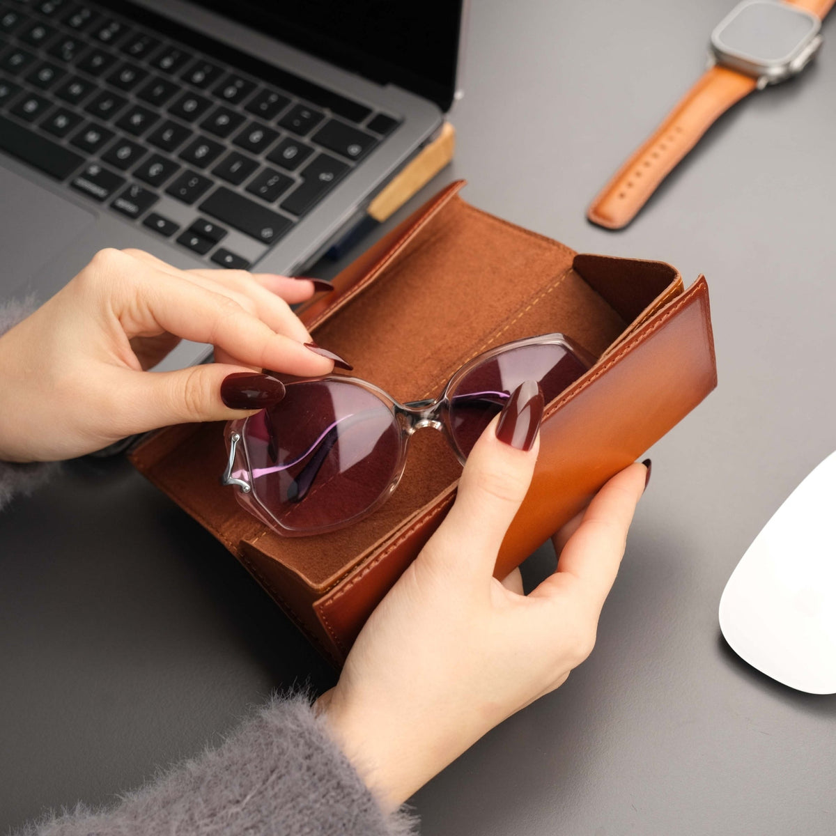 Triangle Leather Glasses Case – Vintage Eyewear Holder - Curious Cart